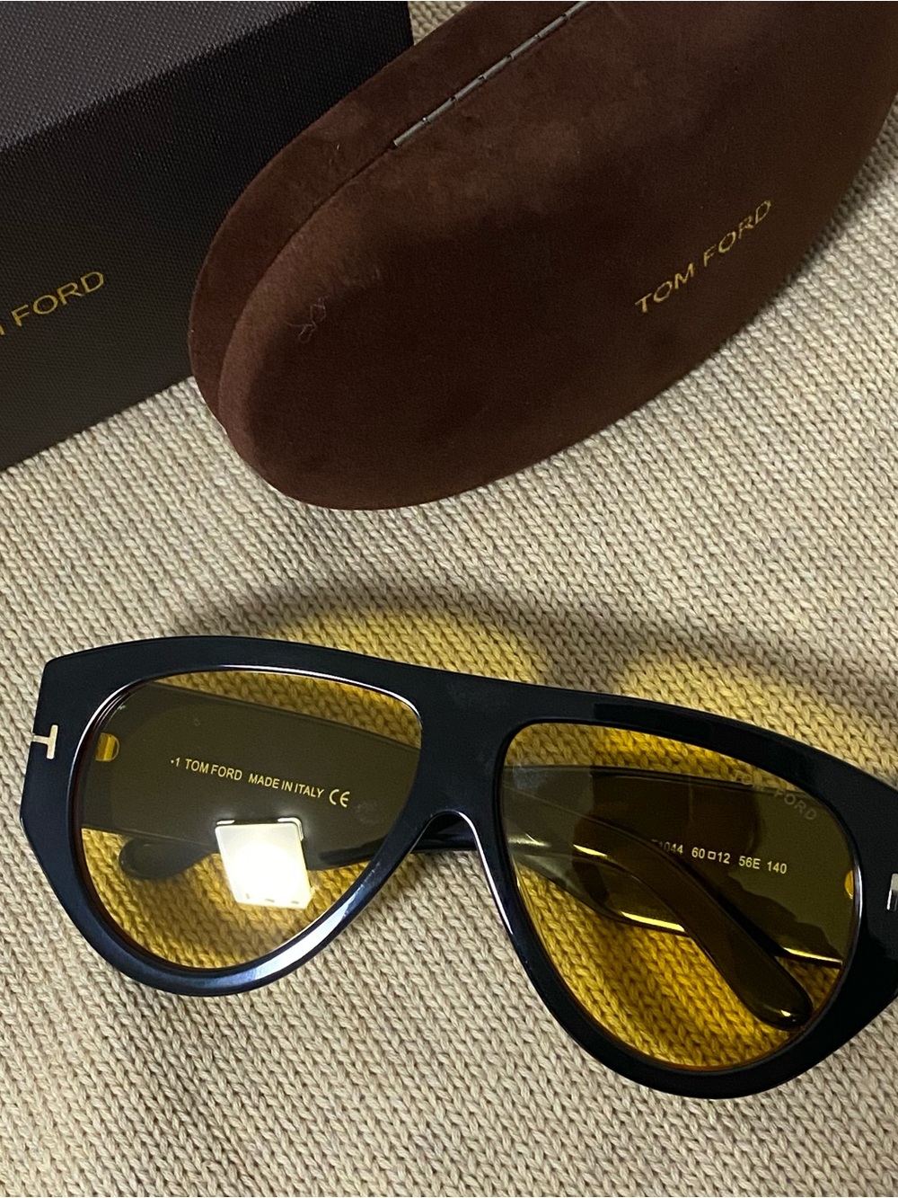 Tom Ford Black Frame Sunglasses with Yellow Lenses and Gold Accents